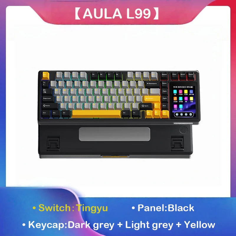 AULA L99 Intelligent Screen Mechanical Keyboard Bluetooth Wireless Tri-mode Night Gaming Laptop Keyboard 8000mAh Raindrop Switch image 3