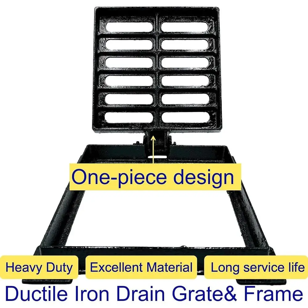 10x10 Heavy-Duty Outdoor Driveway Channel Cover, Square Metal Trench Drain Grate with Base for Garage Use