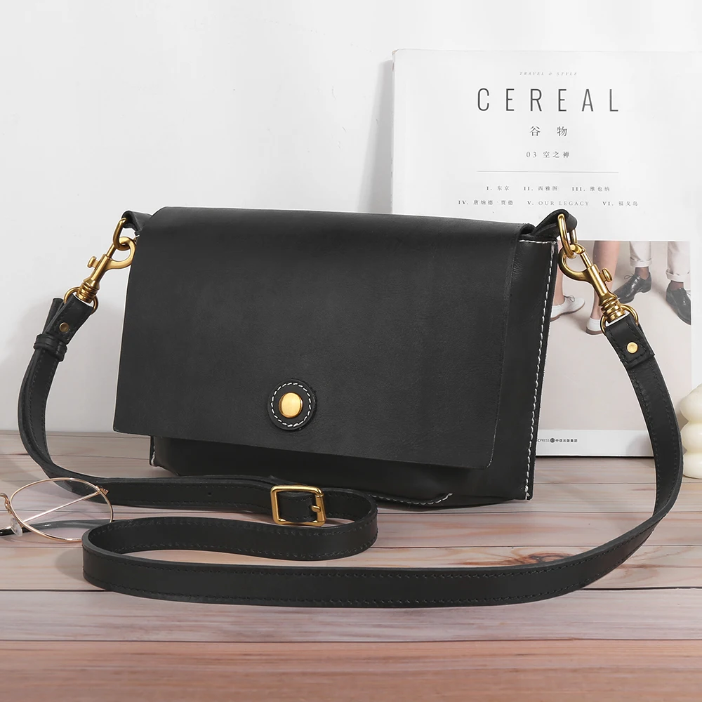 New Vegetable Tanned Leather Women's Bag Shoulder Bag Retro Fashion Flap Postman Bag Top Leather Crossbody Bag Leather Women's B