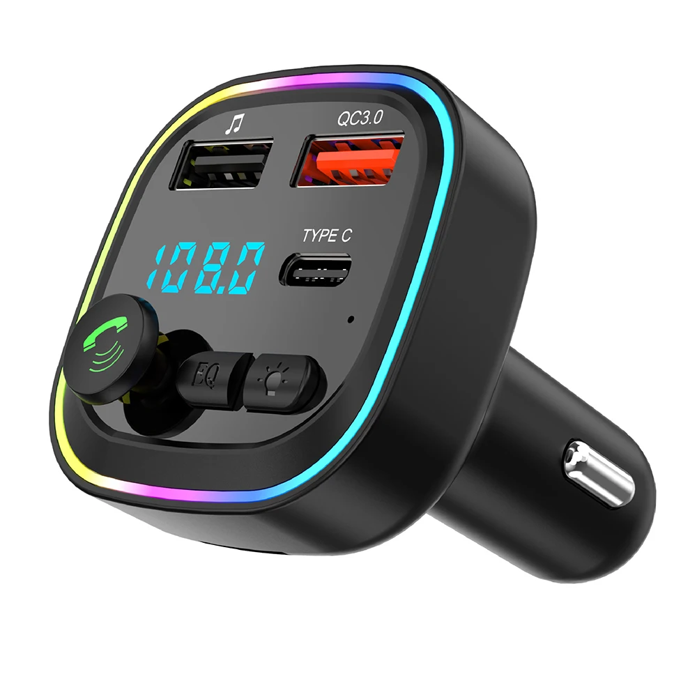 Car Bluetooth Adapter Type-C USB Car QC3.0 Fast Charger MP3 Music Player 5.0 FM Transmitter Handsfree Calling Audio Car Adapter