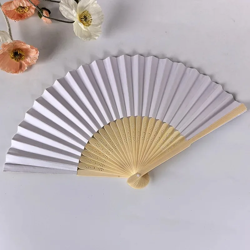 2026 NEW HOT Paper Fans, Blank Folding Fans, Children's Kindergarten Diy Craft Materials, Solid Color Folding Fans, Bamboo