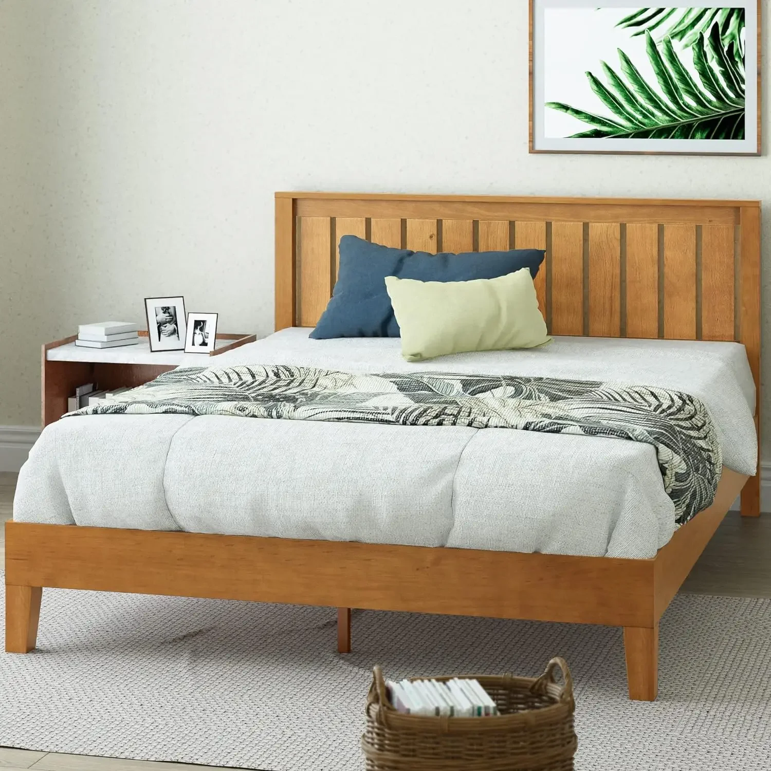 Deluxe Wood Platform Bed Frame with Headboard / No Box Spring Needed / Easy Assembly, Rustic Pine, Full