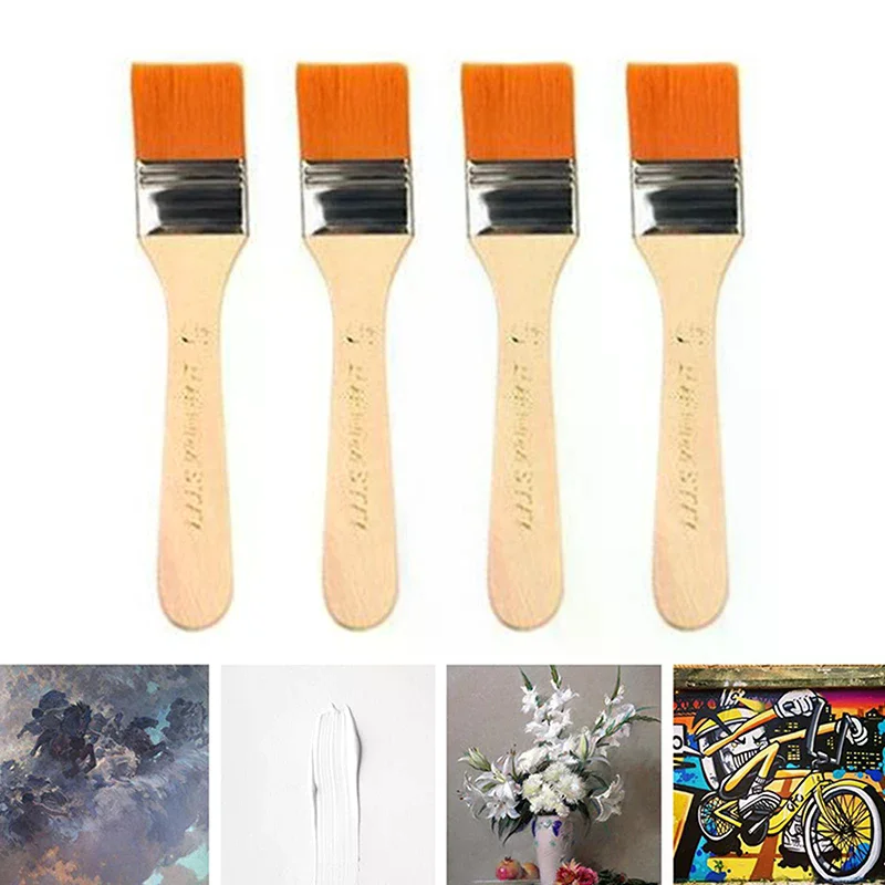 4Pcs/Set Hair Painting Brush Acrylic Paints Nylon Oil Paint Brush Watercolor Paint Drawing Art Supplies Wood Handles