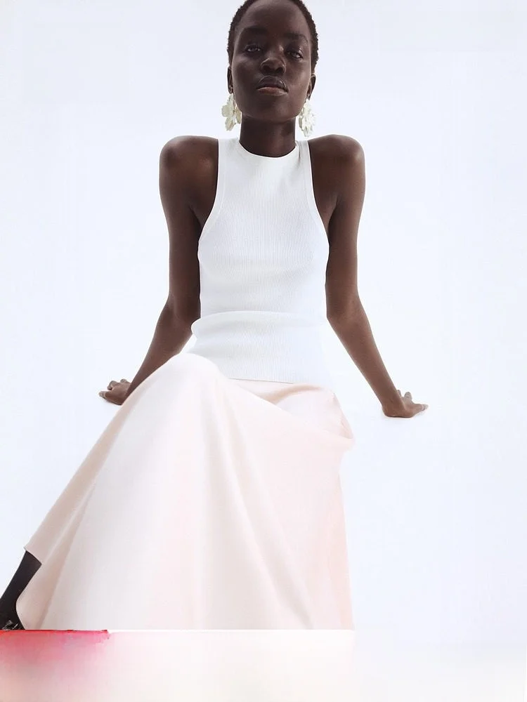 

Faionable Casual Silk Blend Fitted Skirt High Waist Long Skirt Color H&M Spring New Women's Wear