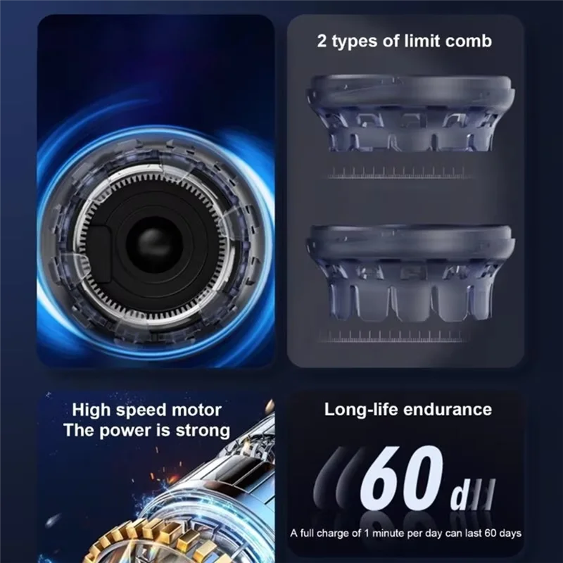 ماكينة تشذيب الشعر الكهربائية اللاسلكية للرجال، ماكينة قص الشعر الدائرية، جهاز العناية المحمول برأس حلق - A77G