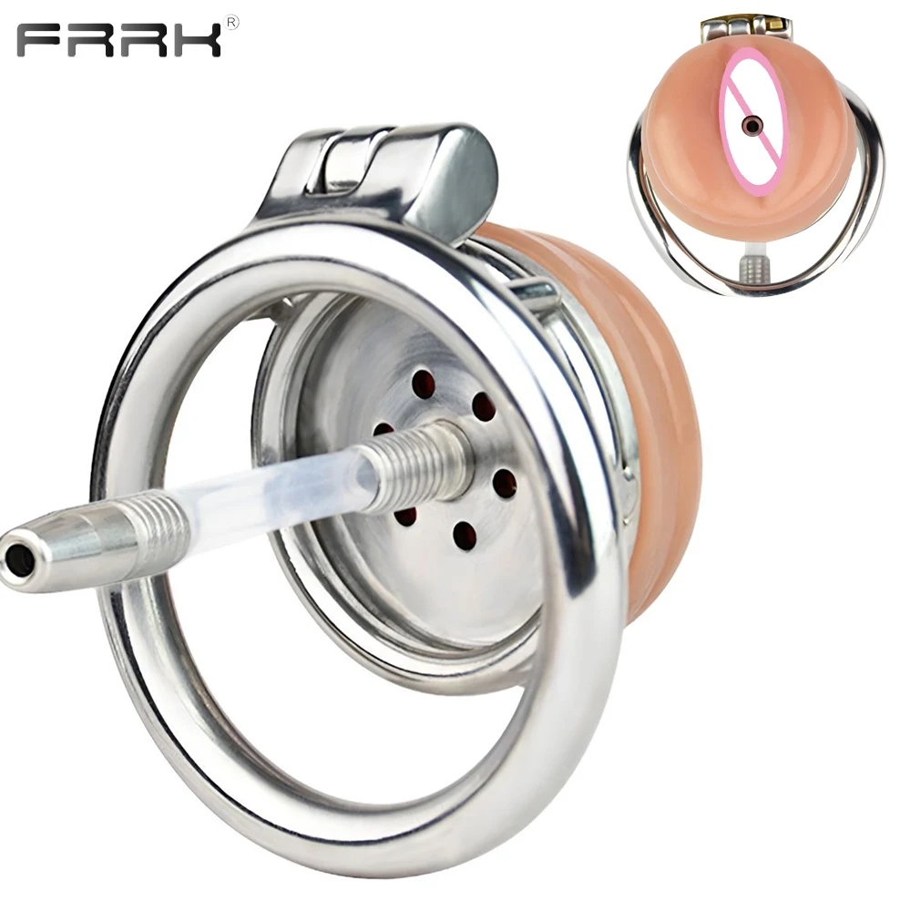 FRRK Inverted Urethral Chastity Cage with Realistic Clitoris for Sissi Couple Metal Penis Rings Intimate Sex Products 18 콕링