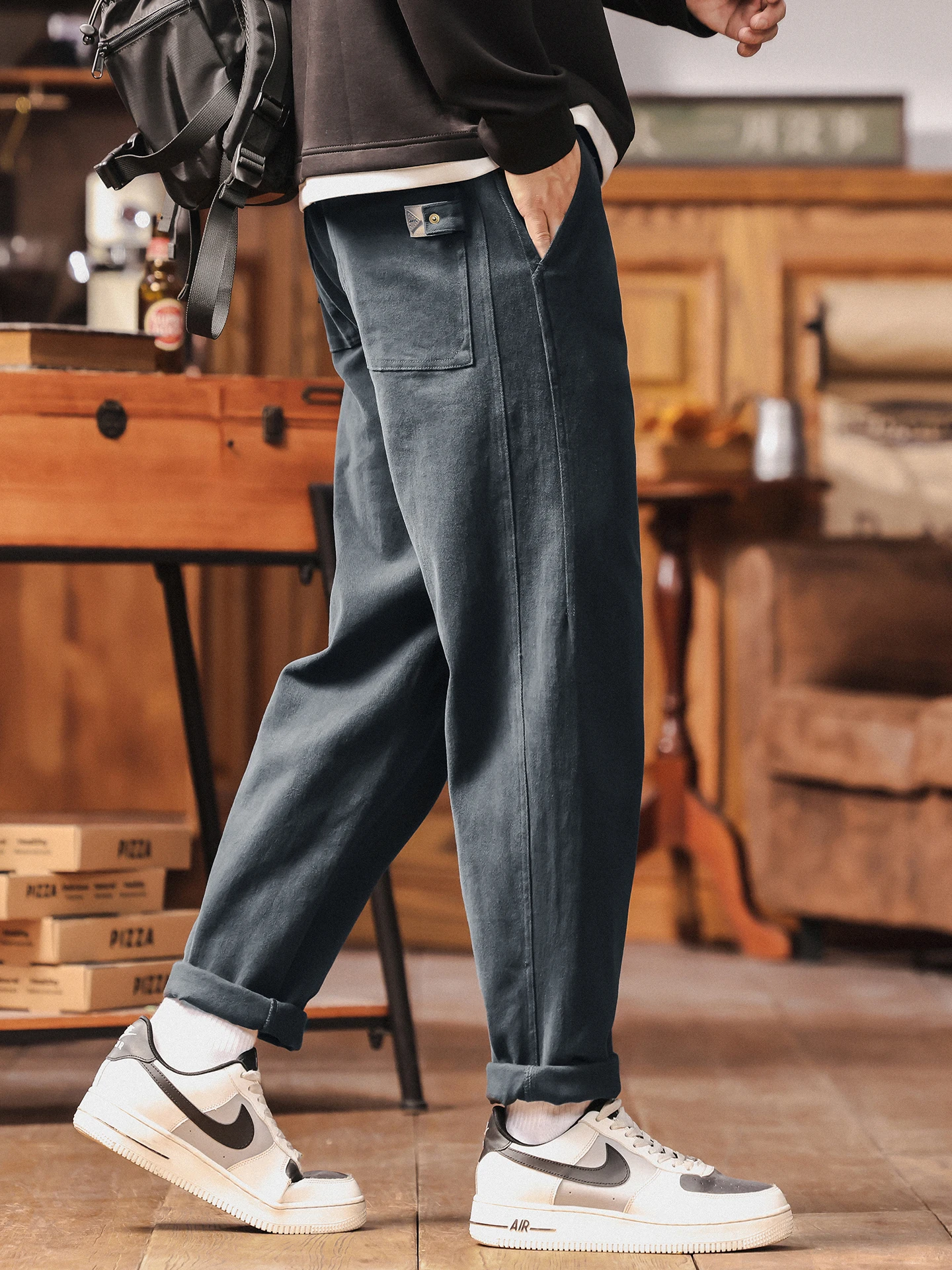 

Fall Men's Casual Straight Leg Pants Loose Fit American Sle Comfortable Harajuku Brand Large Size Straight Tube Long Trousers