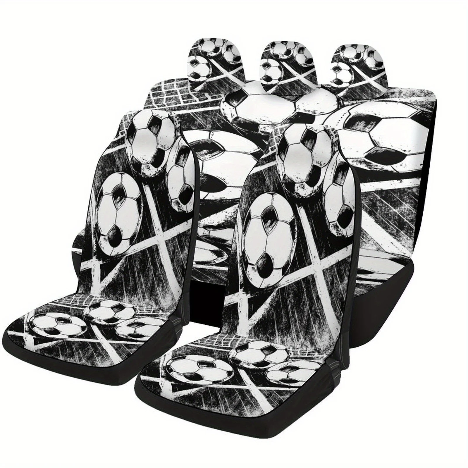 

Black WhiteSoccer Simple Themed Car Seat Covers Set For Most Cars, Decorative Fashionable High-quality Car Seat Protector Covers