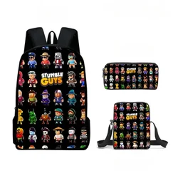 2024 New Anime Kawaii Cartoon Stumble Guys Crash Party School Bag Kids Backpack Pencil Bag Mochila Cartoon School Bag Mochila