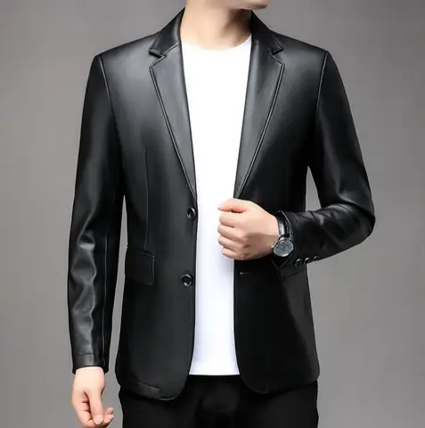 Sheepskin Leather Casual Men's Jacket Slim Spring and Autumn Thin Section Black Grey Jacket
