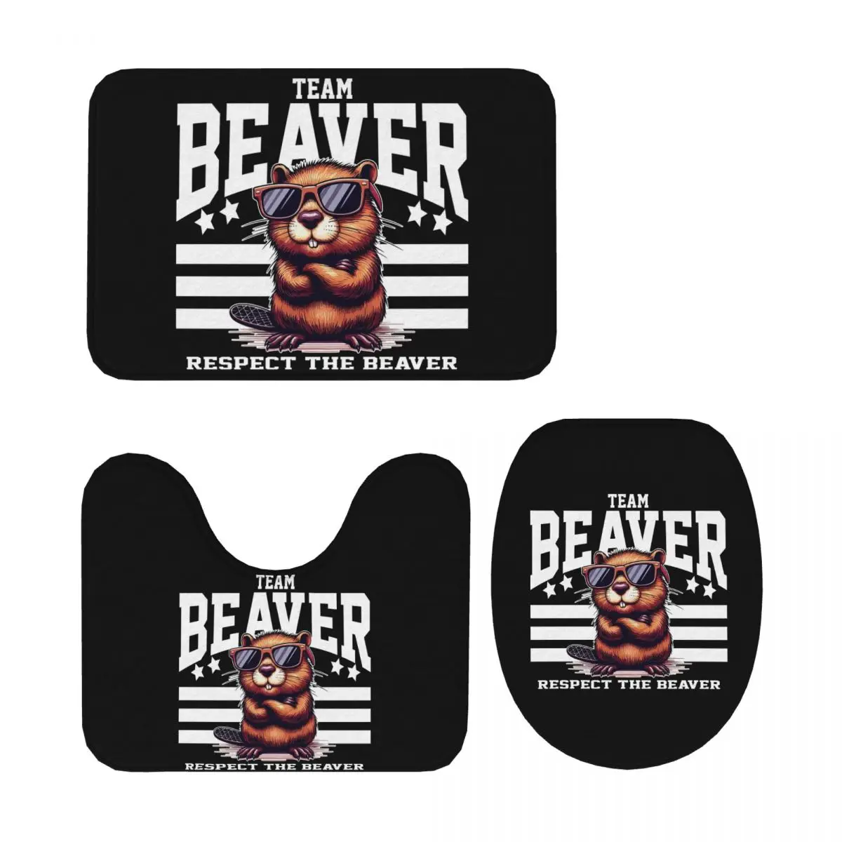 

Team Beaver Respect The Beaver, 3-х шт., коврик для ванной, набор для ванной комнаты, крышка для унитаза, домашний декор, нескользящий ковер, напольный коврик