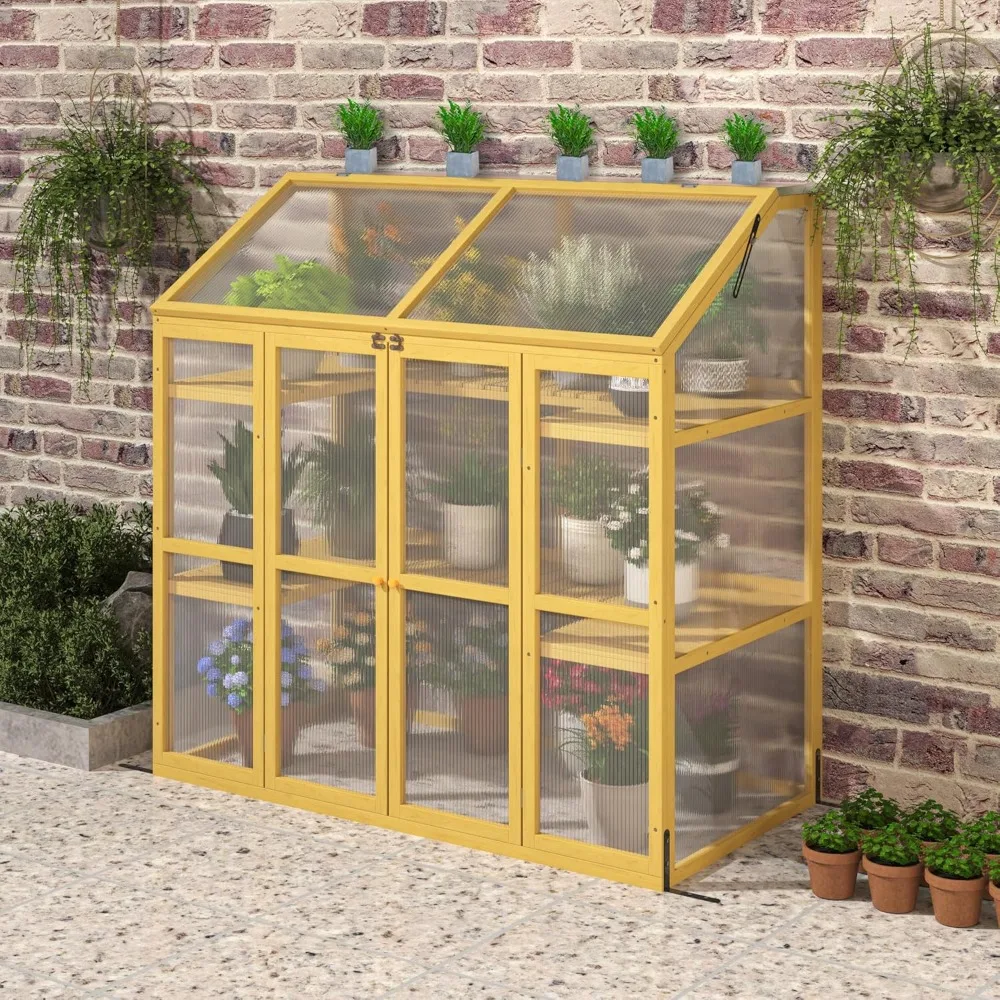 

Wooden Cold Frame Greenhouse, Garden Solid Wood Greenhouse Cabinet with Transparent Flip-Top Roof, Raised Flower Plants Shelf Pr
