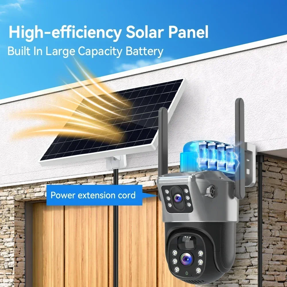 4K 8MP 4G Sim Card Solar Camera Dual Screen PTZ WiFi Solar Cam Auto Tacking WiFi Battery Exernal Securty Solar IP Cam V380