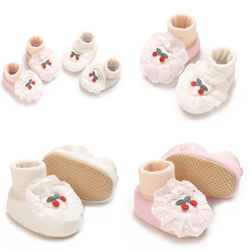 

Spring and Autumn Winter 3-6-12 Months Baby Cotton Soft Bottom Female Baby Shoes and Socks Integrated Anti Falling Warm Thick
