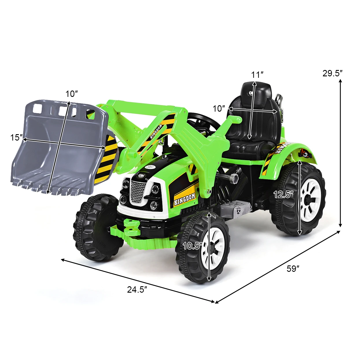 Kids Ride On Excavator Truck 12V Battery Powered With Front Loader Digger Green