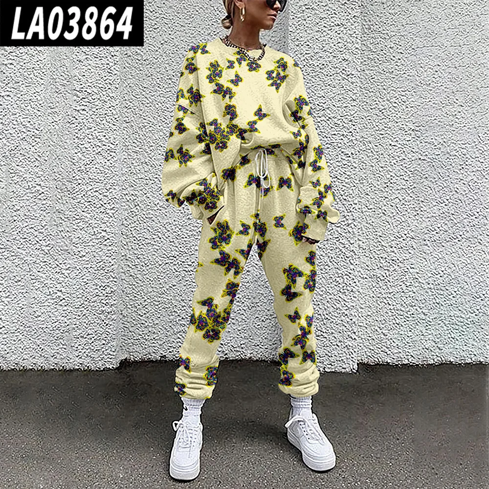 Tuta moda primavera autunno felpe con stampa farfalla tuta sportiva da donna pullover a maniche lunghe set di pantaloni set da due pezzi