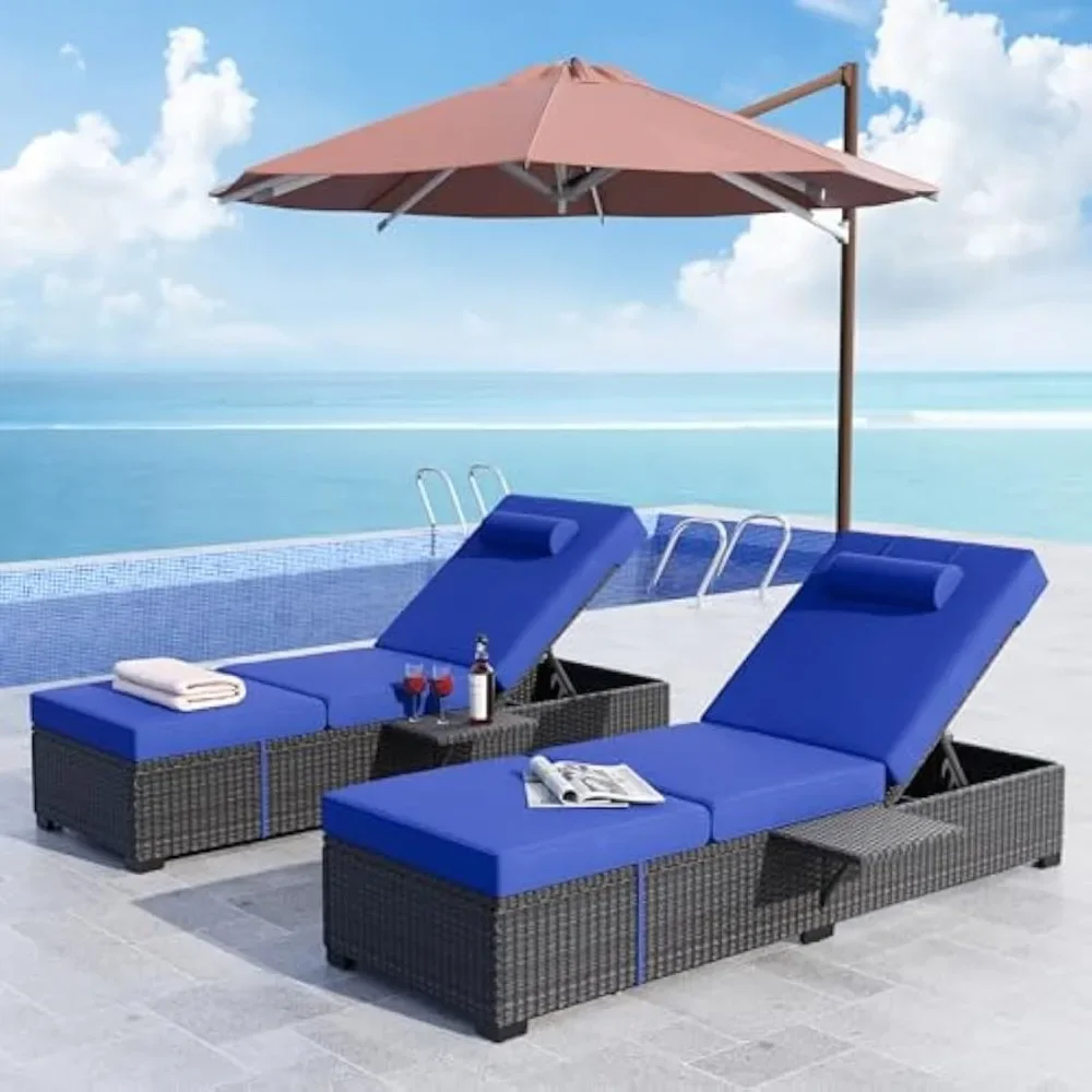 

Outdoor PE Wicker Chaise Lounge Chairs Set Of 2 Patio Brown Rattan Reclining Chair Adjustable Backrest Pool Sunbathing Recliners