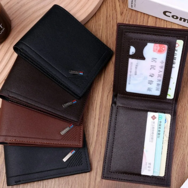 New Foldable Wallet Men Bussiness Leatherette Inserts Interlayer Credit Card Coin Picture Bags Retro Short Fashion Purses