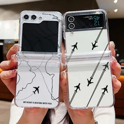Clear Phone Case For Samsung Galaxy Z Flip 7 FE 6 5 3 Airplane Route Pattern Folding Hard Cover For Samsung Z Flip4 Flip5 Flip6