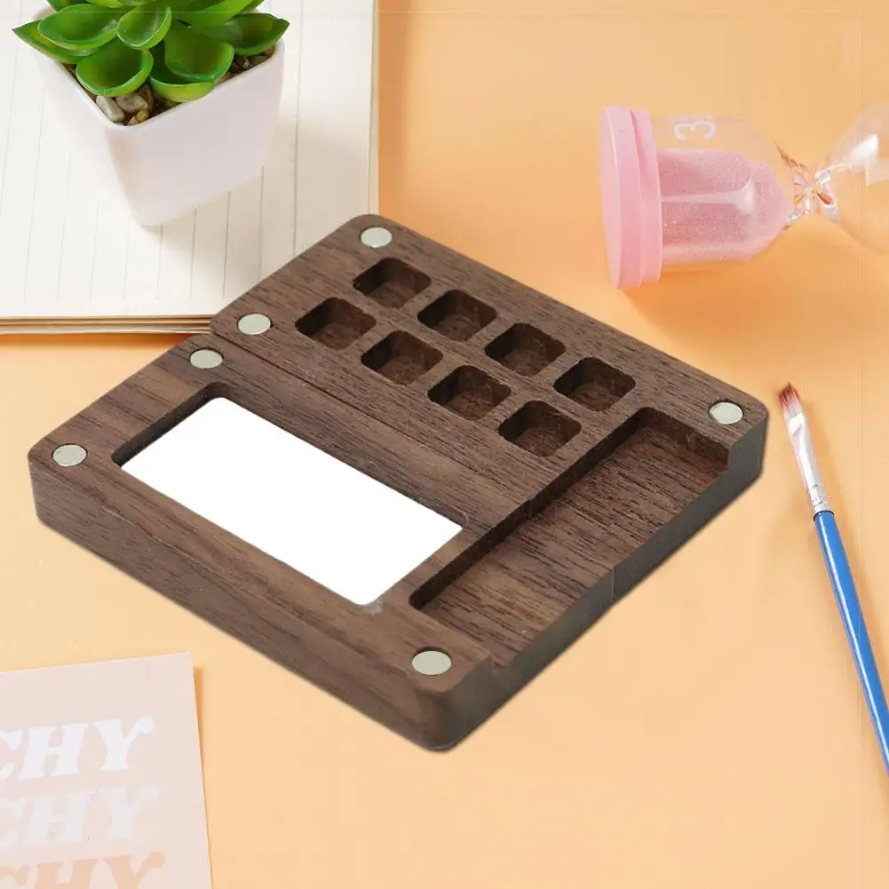 Caja de pintura de acuarela portátil de madera hecha a mano, caja vacía, caja de mezcla de colores, Mini paleta de pintura acrílica de nogal negro, soporte de pintura