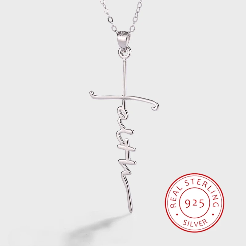 

Simple, Everyday Authentic S925 Silver English Cross Pendant Necklace, Classic, Versatile and Compact