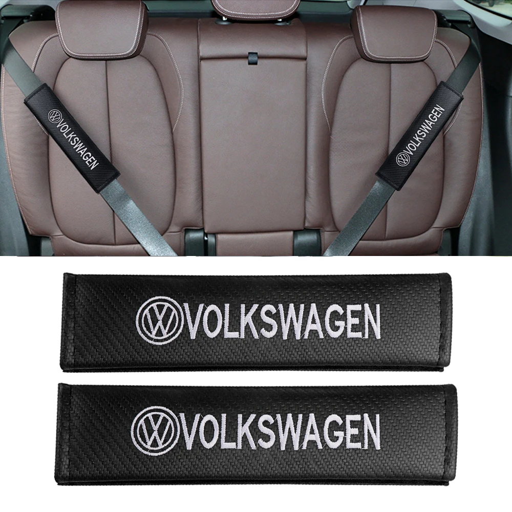 1/2PCS Car Seat Cushion Safety Belt Shoulder Protector Pad Logo For Volkswagen R Golf 4 Motion GTI Polo Touran TSI TDI R32 MK4