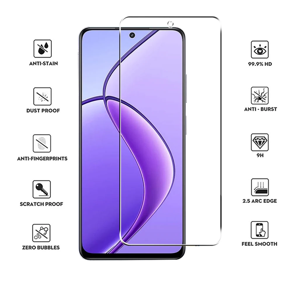4PCS Tempered Glass for Realme 12 Plus 5G Clear Screen Protector for Realme 11 10 9 9i 8 8i Pro Plus 5G Protective Glass