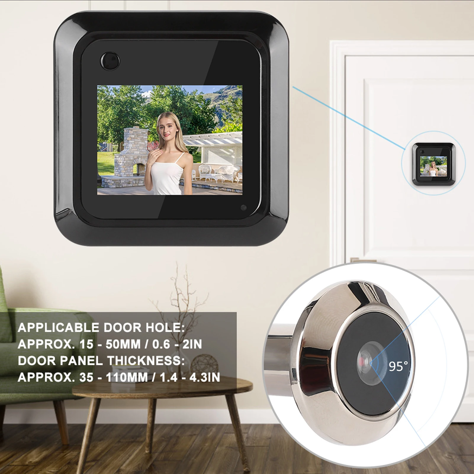 2.4in Smart Door Viewer TFT LCD Screen Display 0.3MP 95° Wide Angle Camera Photo Recording