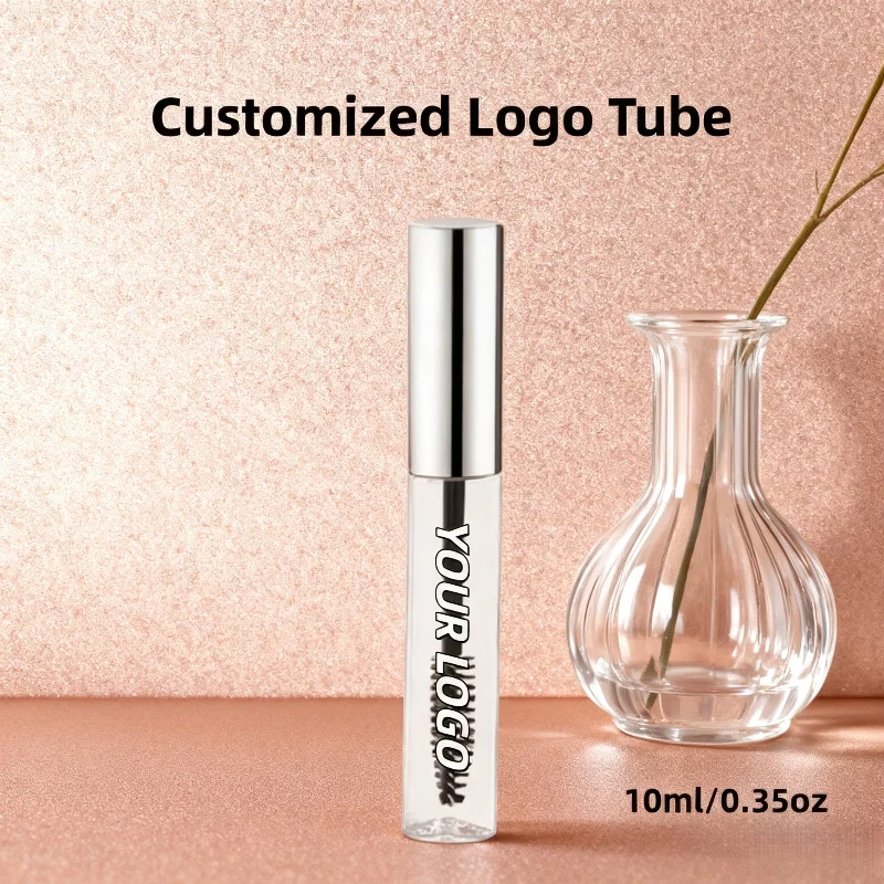 【Logo Custom】50Pcs Customized 10ml Plated Lip Color Tube Round Eye Black Empty Bottle with Gold/silver Lid Beauty Packaging Tool