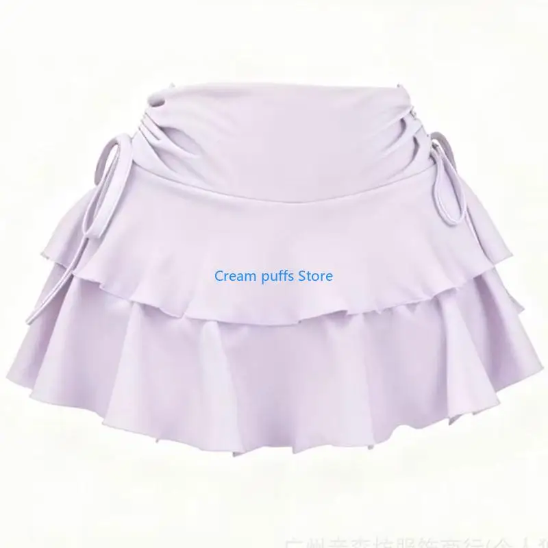 50LE Women's Low Rise Pleated Skirt Adjustable Tie Waist Fashion Outdoor Short Dress