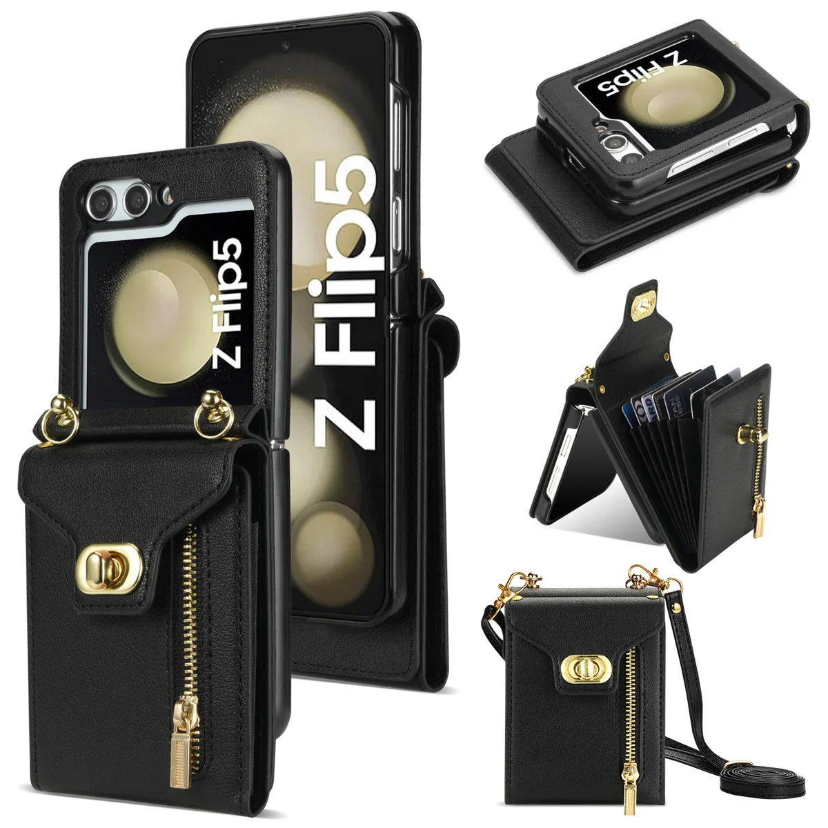 Suitable for Samsung Fold Z Flip7 6 5 Flip4 3 zipper accordion card holder hanging strap phone case protection cover
