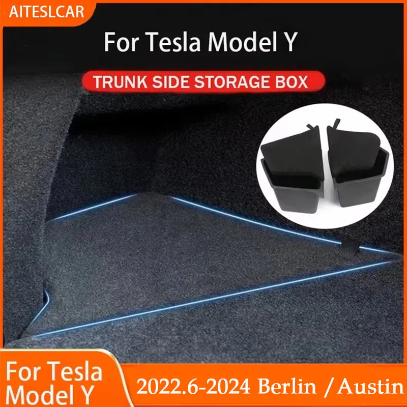 Tesla Model Y-Berlin/Austin 2022-2025 용 트렁크 사이드 보관함 카고 컴 파트먼트 주최자 버킷 TPE 박스 및 카펫 뚜껑