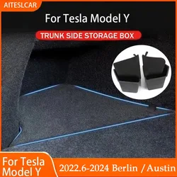 Contenedores de almacenamiento laterales para maletero Tesla Model Y-Berlin/Austin 2022-2025, organizador de compartimento de carga, cubo, caja de TPE y tapas de alfombras