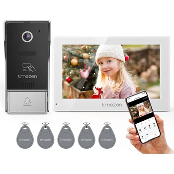 TMEZON WiFi Vídeo Porteiro 7zoll Tela Sensível Ao Toque com 1080P Campainha Com Fio APP/Card Swipe/Monitor tuya