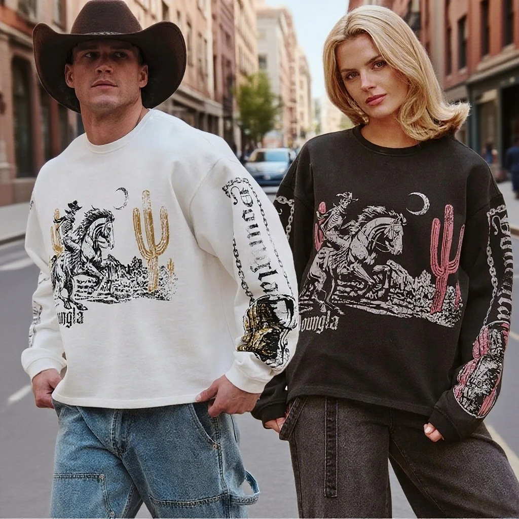 

2025 New Men's/Women's Skull Printed Sweater American Fashion Trend Fashion Casual Breathable Long Sleeve Plus Loose Sweater