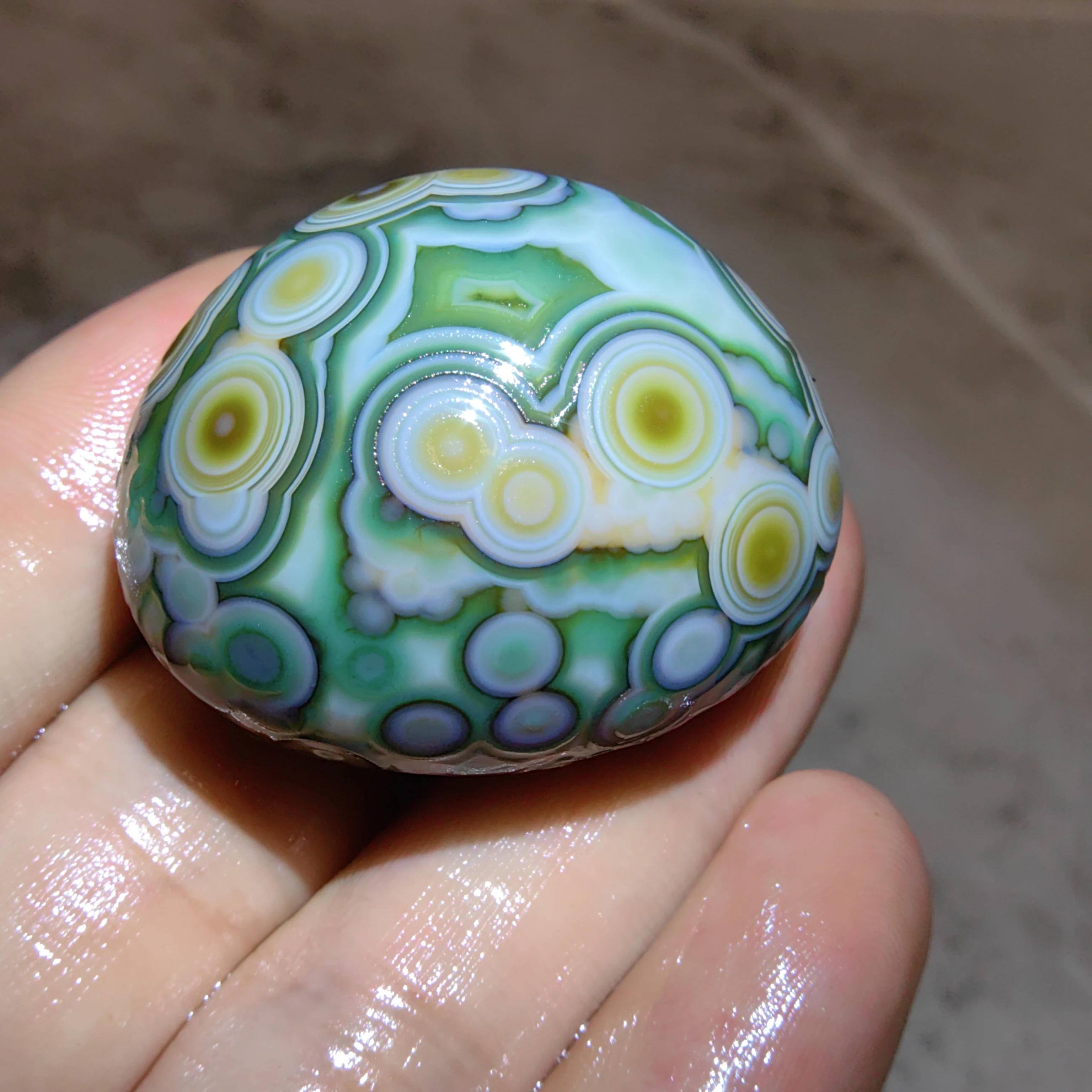 SALE! Natural Multi Eye Agate Palm Stone, Green Banded Chalcedony Rock With Unique Circular Veins, Rock Enthusiast Collection