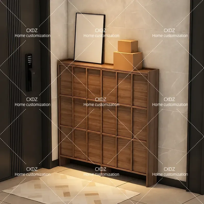 Medieval Style Bone Line Cabinet Modern Simple Japanese Log Combined Cabinet Nordic Solid Wood Black Walnut Bedside Table