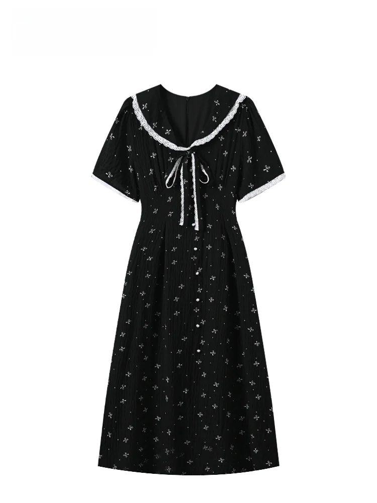 

CaraCLUB plus Size Floral Print Dress Women Summer New Style Splice Short Sleeve Dress French Style High Waist A-Line Skirt