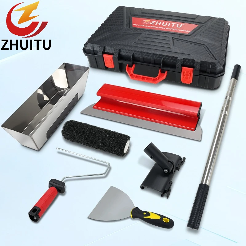 kit-di-8-lame-per-stuccatura-cartongesso-da-50-cm-con-asta-telescopica-vaschetta-in-acciaio-inossidabile-rullo-per-pittura-spatola-per-stucco-e-custodia-per-il-trasporto