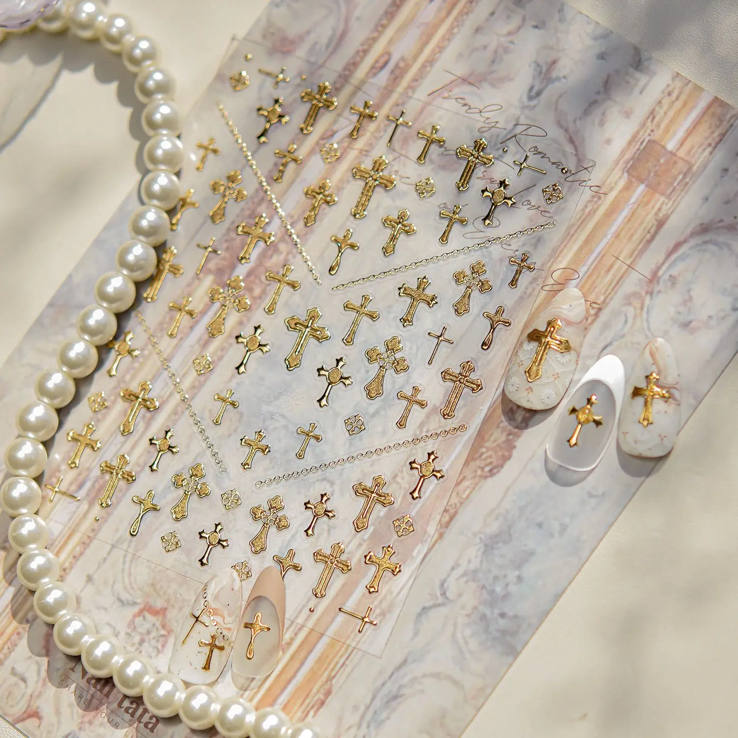 

Gold Silver Metal Nail Stickers 3D Chinese-style Retro Cross Design Nail Art Accessories Sticker DIY Shiny Cross Adhesive Decals