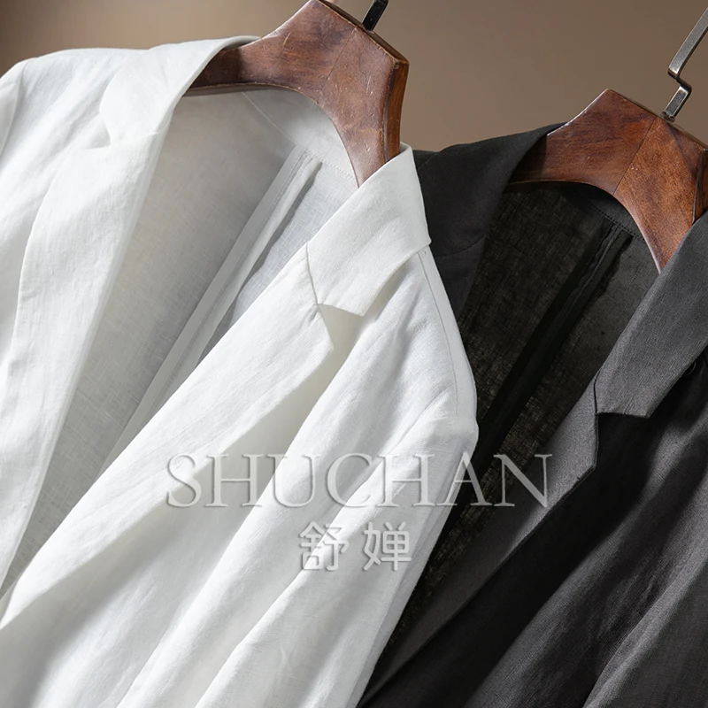 Commuter Comfort, High-texture Linen, One-button Seven-quarter-sleeved Blazer Women 7W52 Thin Summer  Blazer Women