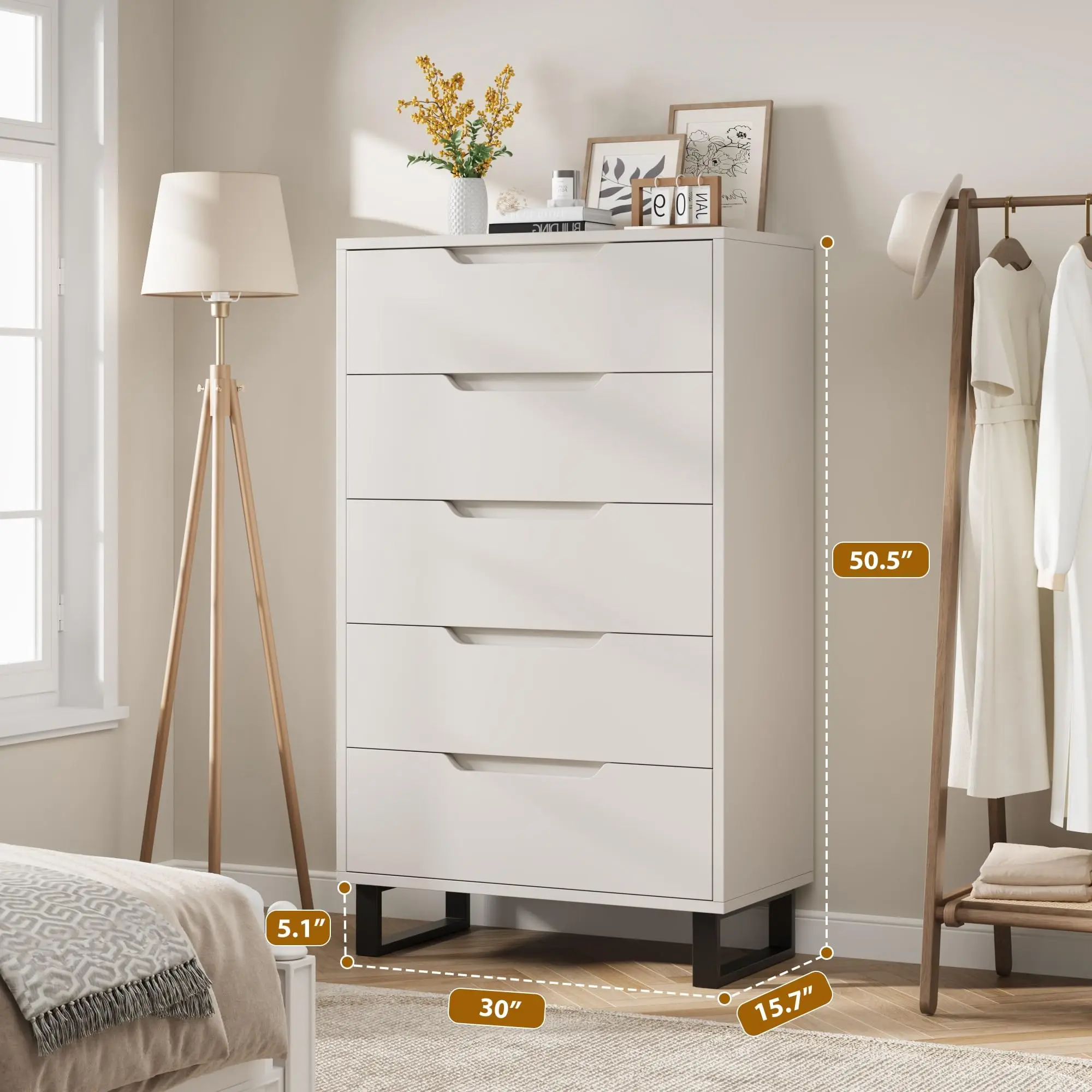 GarveeLife 5-Drawer Tall Dresser for Bedroom – Freestanding Wooden Chest with Adjustable Feet & Waterproof Top – Modern Rustic Storage Cabinet for Living Room, Hallway, Entryway – Gray