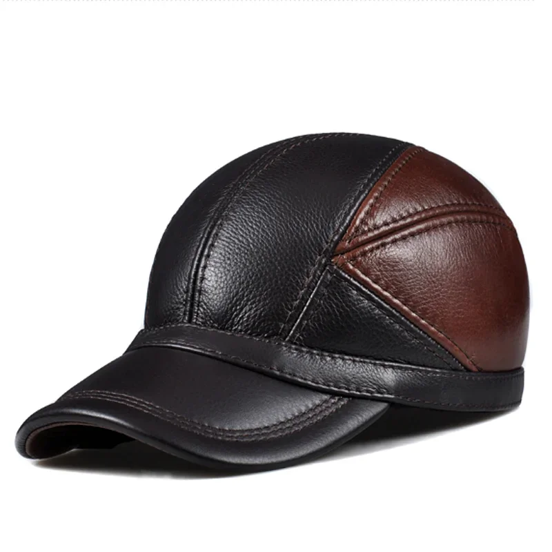 Men\'s Real Leather Pilot Hat Male Winter Warm Real Cow Skin Casual Wear Baseball Caps Outdoors Korean  Flying Hats