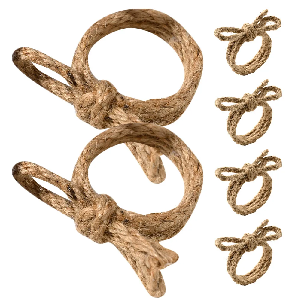 Lot de 6 Anneaux de Serviette Bohèmes en Jute, Supports de Serviette Élégants en Forme de Nœud, Décoration de Table Rustique Naturelle pour Mariage, Douche Nuptiale, Noël