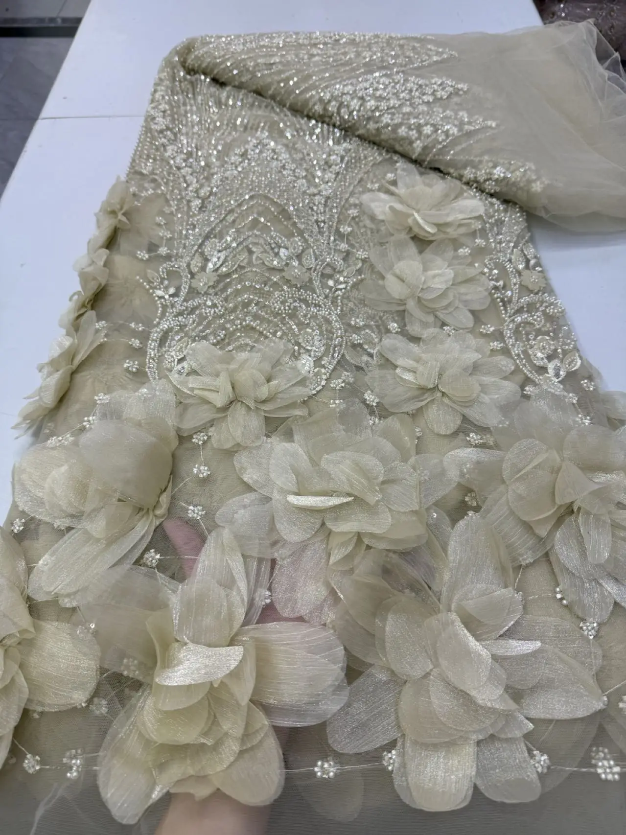 New arrivals 5 yards 3D lace tulle lace fabric Autumn African Wax Print Fabric For wedding party dresses