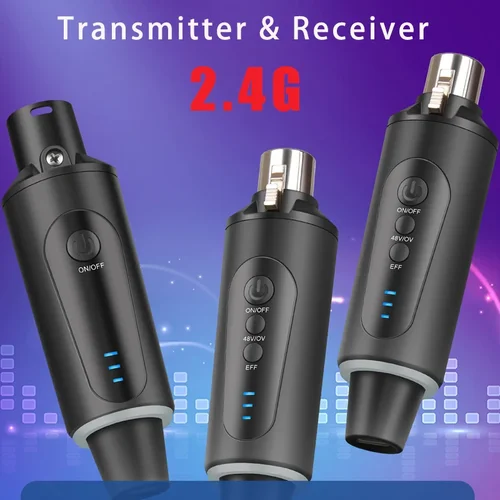 Imagen 1 del producto Transmisor automático de 2,4 GHz con receptor, sistema de micrófono inalámbrico, adaptador convertidor de micrófono XLR, configuración para micrófono dinámico de condensador
