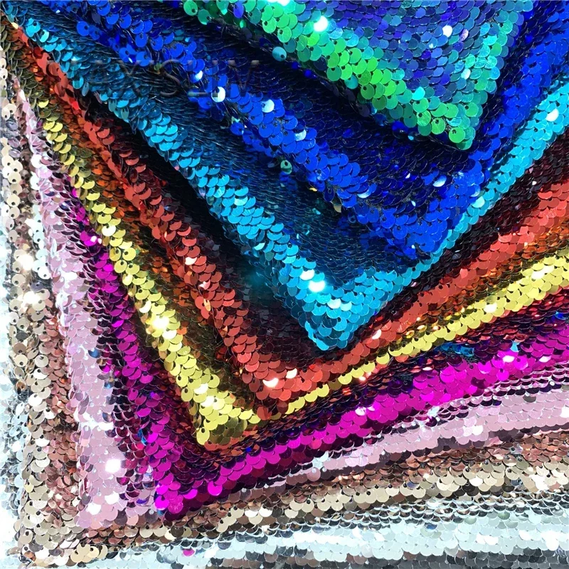 5MM Sequins Fabric Multicolor Reversible Satin Sequins Fabrics DIY Accessories Sewing Evening Dress Home Decoration Wide：125CM