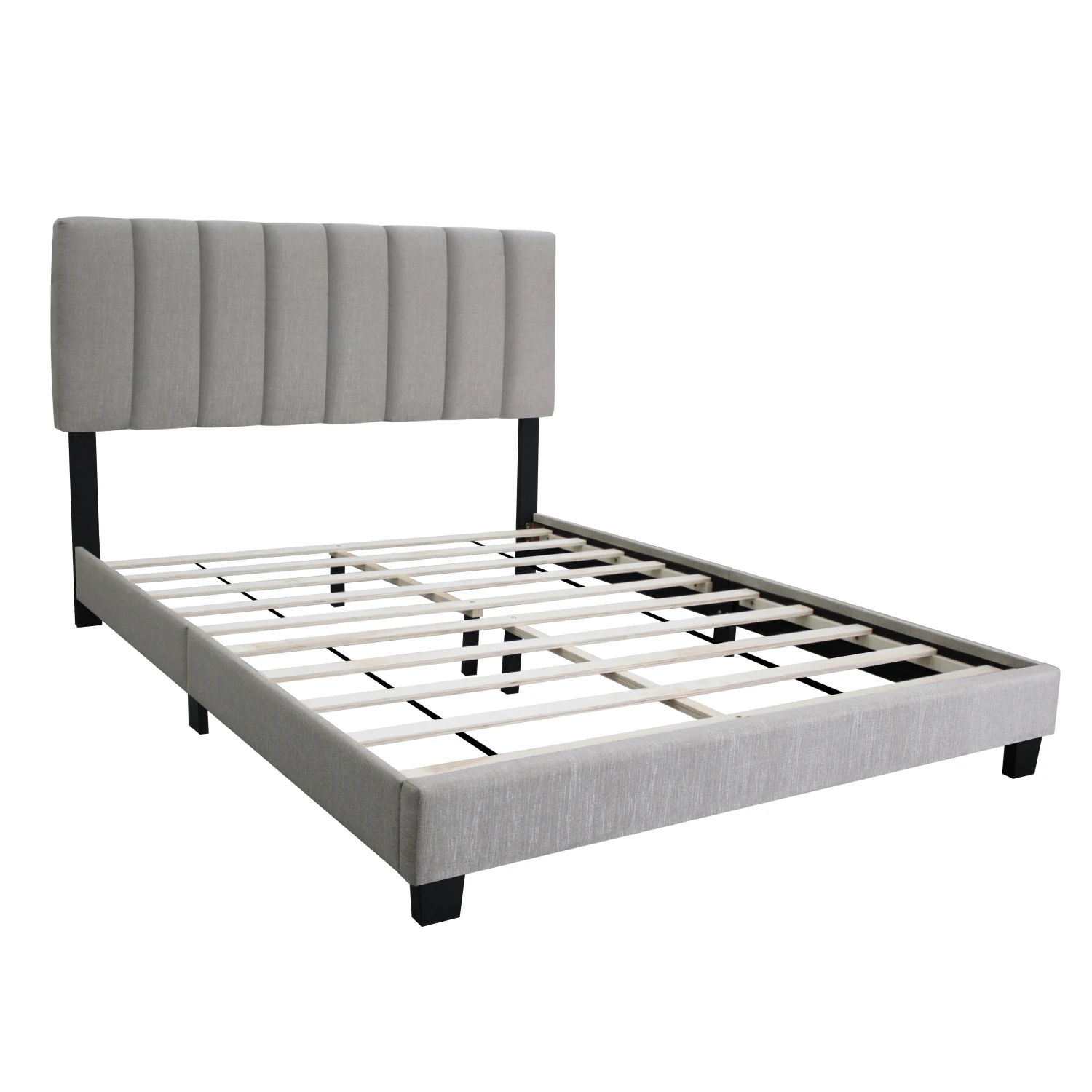 GRAY QUEEN SIZE ADJUSTABLE UPHOLSTERED BED FRAME, VINTAGE STYLE AND CLEAN LINE DESIGN, POPULAR STYLE