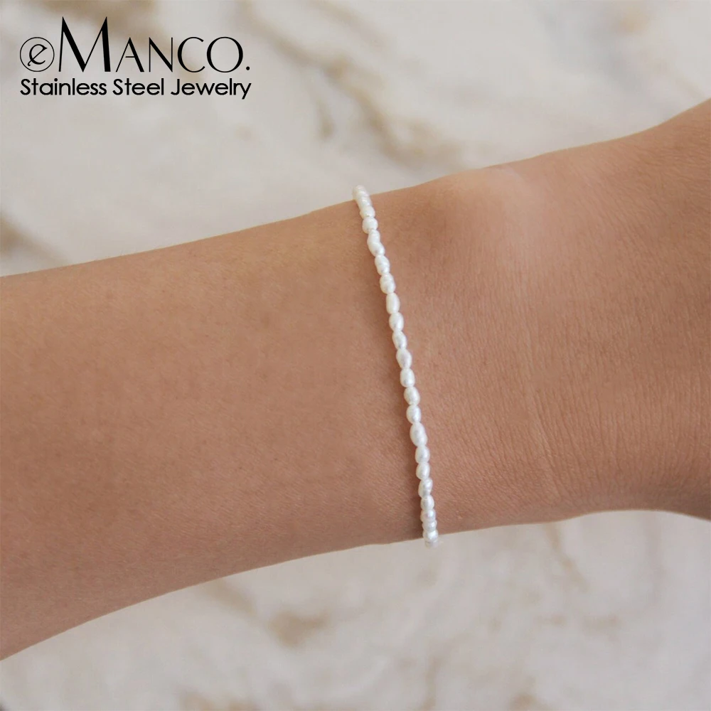 eManco Imitation Pearl Bracelet Oval Pearl Stainless Steel Bracelet Women's Holiday Gift