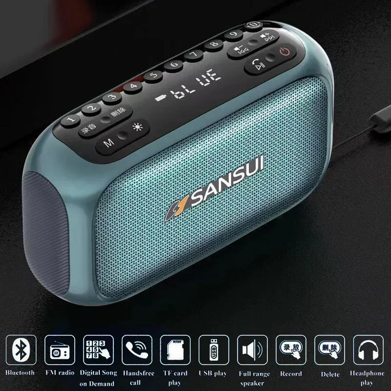 SANSUI F31 Multifunctional Digital FM Radio Wireless Bluetooth Speaker Recording Function Outdoor Portable MP3 Player Boombox